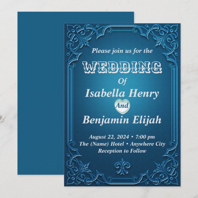 Elegant Modern Deco Turquoise Wedding Invitation (Front/Back)