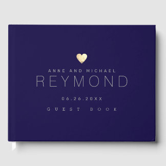 Elegant Modern deep blue with heart Guest Book