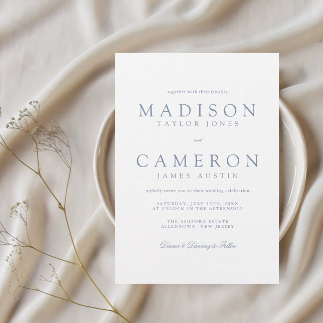 Elegant Modern Delicate Dusty Blue Wedding Invitation (Creator Uploaded)