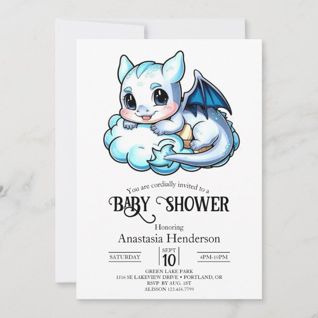 Elegant Modern Digital Dragon Baby Shower Invitation (Front)