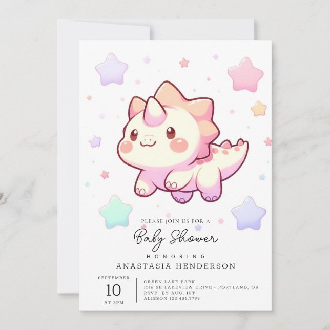 Elegant Modern Dinosaur Baby Shower Invitation (Front)