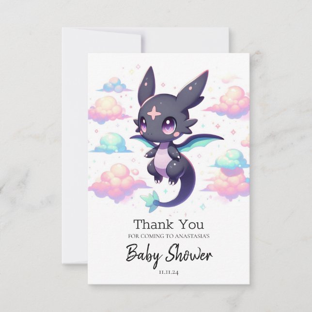 Elegant Modern Dragon Baby Shower Thank You Card (Front)