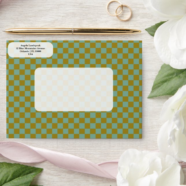 Elegant, Modern Dual Green Colours Chequered   Envelope (Wedding)