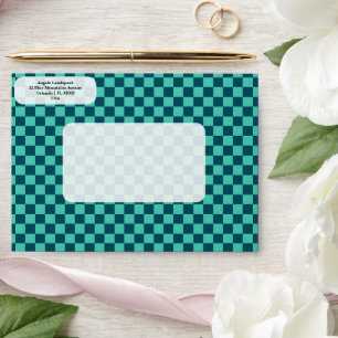 Elegant, Modern Dual Teal Colors Checkered   Envelope