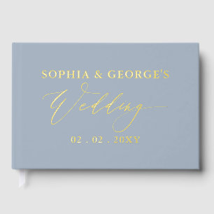 Elegant Modern Dusty Blue and Gold Wedding Guest Book