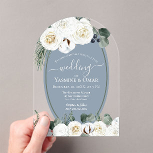 Elegant Modern Dusty Blue and Sage Green Wedding Acrylic Invitations