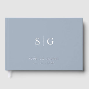 Elegant Modern Dusty Blue and Silver Wedding Guest Book