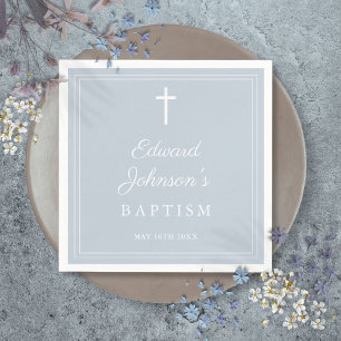 Elegant Modern Dusty Blue Baptism Napkin