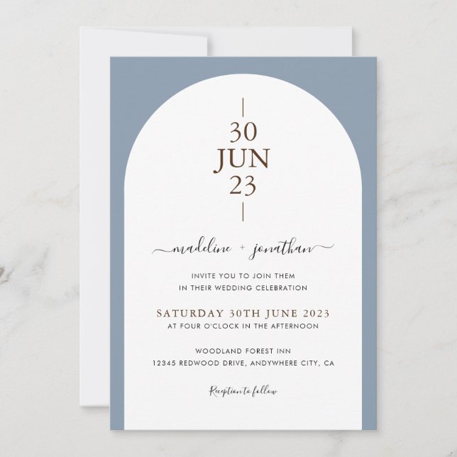Elegant Modern Dusty Blue Door Photo Wedding Invitation (Front)