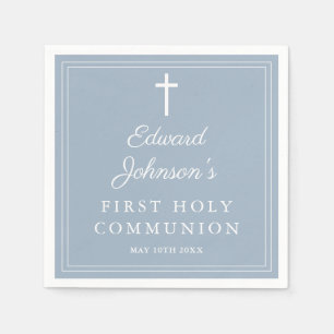 Elegant Modern Dusty Blue First Holy Communion Napkin
