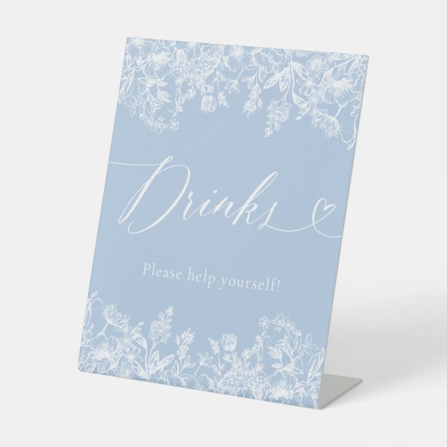 Elegant Modern Dusty Blue Floral Food Sign (Front)