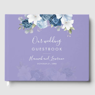 Elegant Modern Dusty Blue Floral Wedding Guest Book