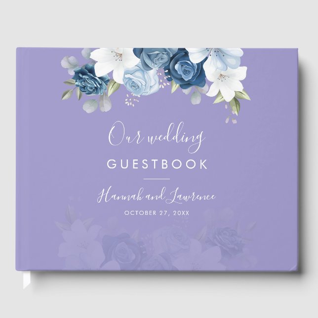 Elegant Modern Dusty Blue Floral Wedding Guest Book (Front)