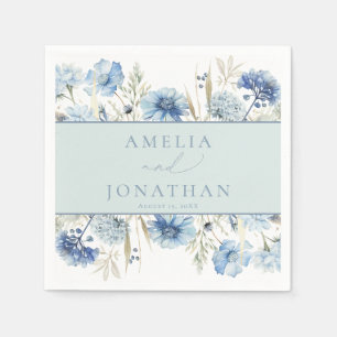 Elegant Modern  Dusty Blue Floral  Wedding Napkin