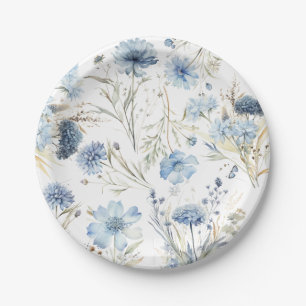 Elegant Modern  Dusty Blue Floral  Wedding Paper Plate