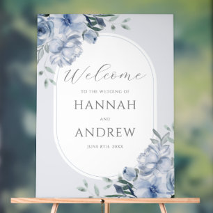 Elegant Modern Dusty Blue Floral Wedding Welcome Acrylic Sign
