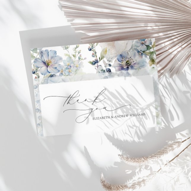 Elegant Modern Dusty Blue Flowers Wedding Thank You Card (Creator Uploaded)