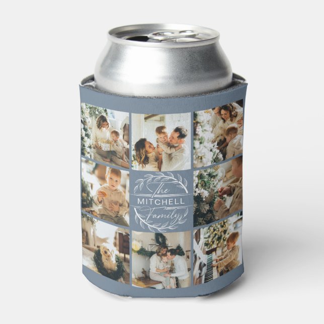 Elegant Modern Dusty Blue Photo Collage Keepsake Can Cooler (Can Front)
