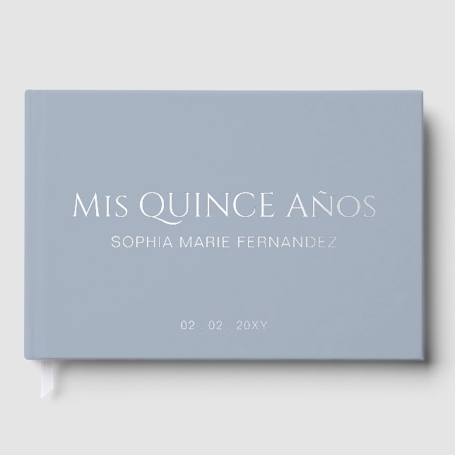 Elegant Modern Dusty Blue Photo Quinceañera Guest Book (Front)