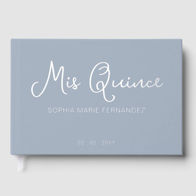 Elegant Modern Dusty Blue Photo Quinceañera Guest Book (Front)