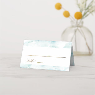 Elegant Modern Dusty Blue Watercolor Escort Place Card