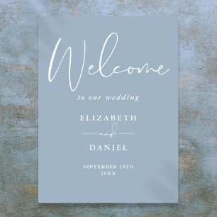 Elegant Modern Dusty Blue Wedding Welcome Sign