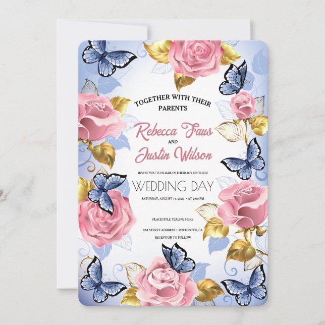 Elegant Modern Dusty Pink Rose Floral Invitation (Front)