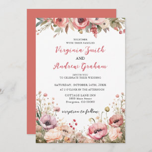Elegant Modern Dusty Pink Rose Floral Wedding Invitation