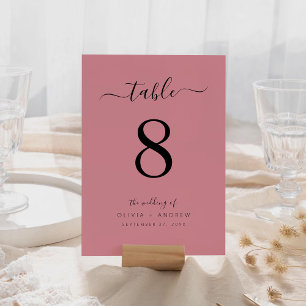 Elegant Modern Dusty Rose Colour Wedding Table Number