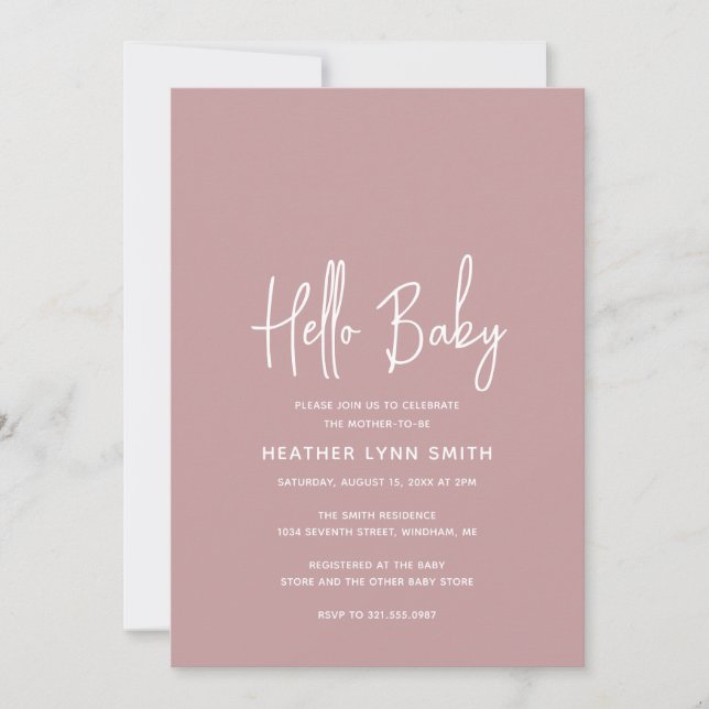 Elegant Modern Dusty Rose Girl Hello Baby Shower Invitation (Front)