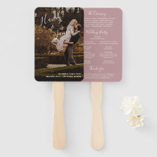Elegant Modern Dusty Rose Photo Wedding Program Hand Fan