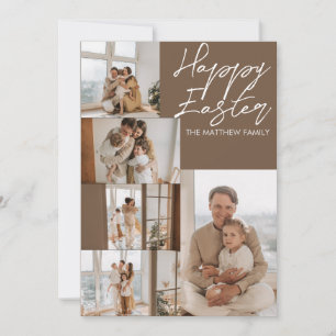 elegant Modern Easter, family five photo collage Holiday Card