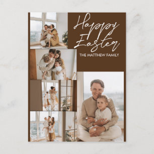 elegant Modern Easter, family five photo collage Holiday Postcard