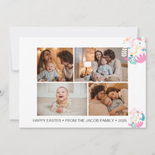 elegant Modern Easter, family four photo collage H Holiday Card