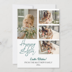 elegant Modern Easter, family four photo collage Holiday Card