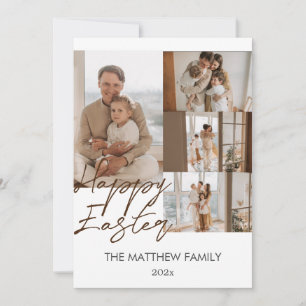 elegant Modern Easter, family four photo collage Holiday Card