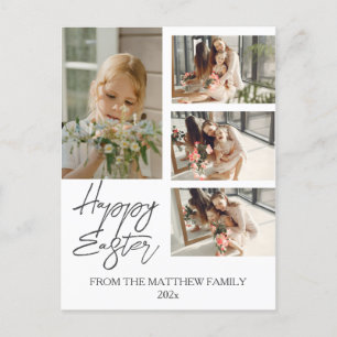 elegant Modern Easter, family four photo collage Holiday Postcard