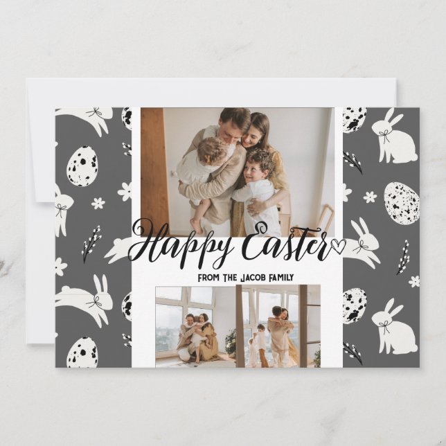elegant modern Easter, family three photo collage  Holiday Card (Front)