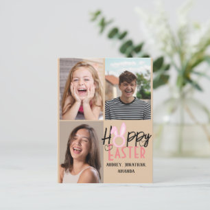 elegant modern Easter, family three photo collage Holiday Postcard