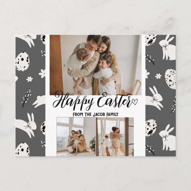 elegant modern Easter, family three photo collage Holiday Postcard (Front)
