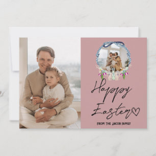 elegant modern Easter, family two photo collage Holiday Card