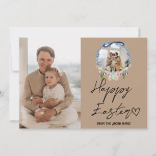 elegant modern Easter, family two photo collage Holiday Card