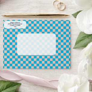 Elegant, Modern Ecru & Blue Checkered   Envelope