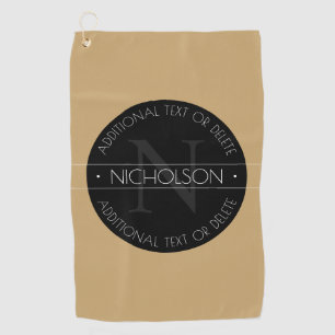 Elegant Modern Editable Monogram Black White Gold Golf Towel