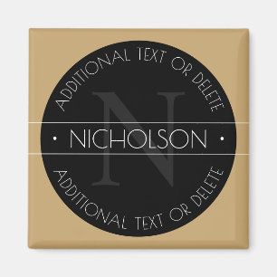 Elegant Modern Editable Monogram Black White Gold Magnet