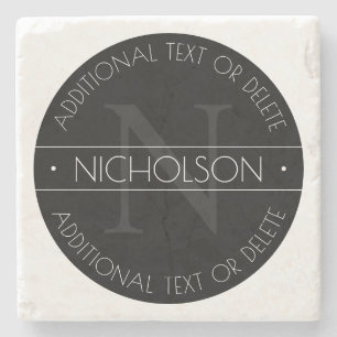 Elegant Modern Editable Monogram Black & White Stone Coaster