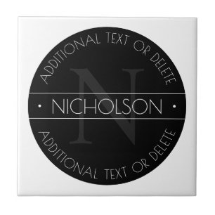 Elegant Modern Editable Monogram Black & White Tile