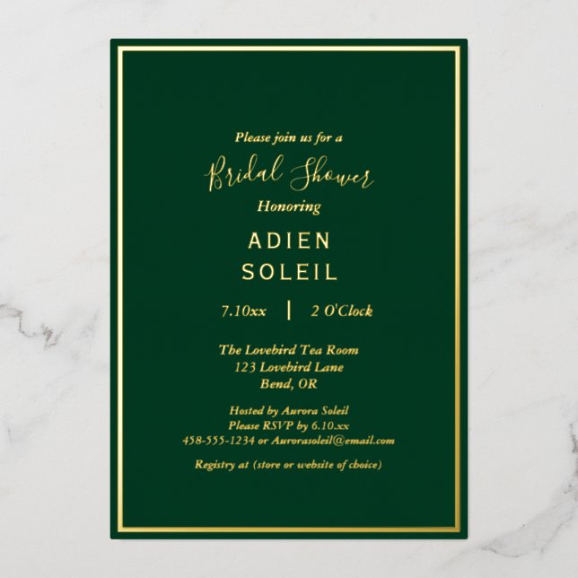 Elegant Modern Emerald Green Gold Bridal Shower (Front)