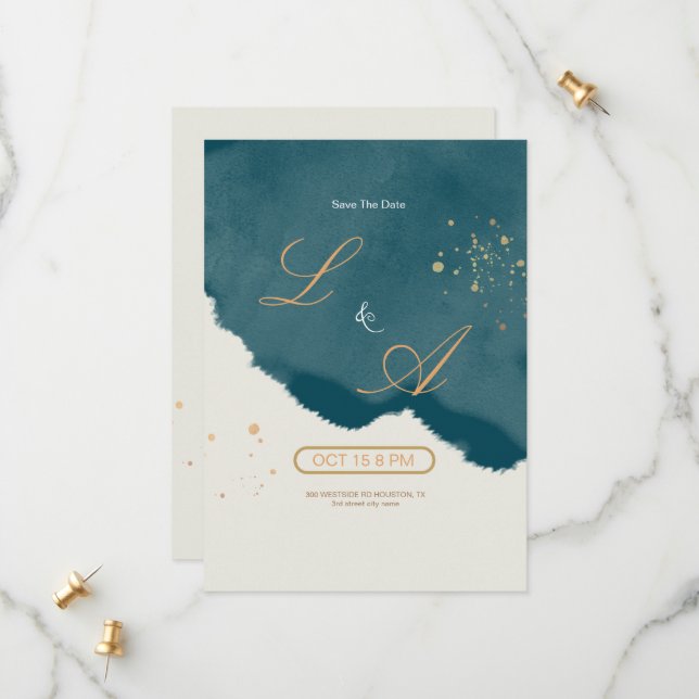 Elegant Modern Emerald Green Save The Date (Front/Back In Situ)