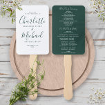 Elegant Modern Emerald Script Wedding Program Hand Fan<br><div class="desc">This stylish wedding program can be personalized with your special wedding day information featuring chic modern typography. You can customize the background colour to match your wedding theme. Designed by Thisisnotme©</div>